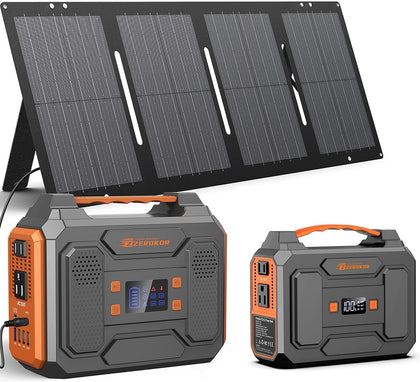 Portable Power Station with solar panel 60W,300W Solar Generator with Panels,100W Portable Power Bank 110v AC Outlet