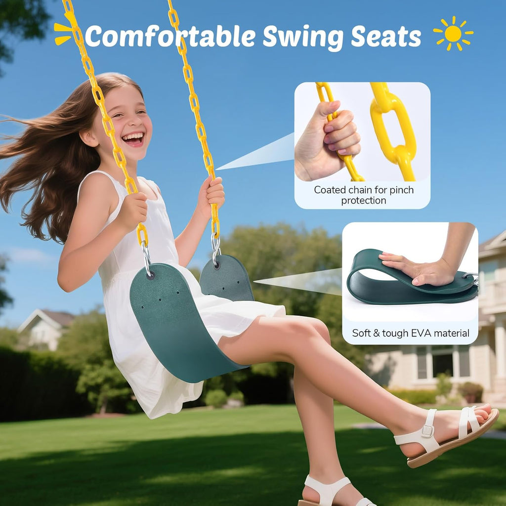 440lbs Swing Sets for Backyard - 2 Seat Outdoor Kids Playset with Saucer & Belt Swing, Heavy-Duty A-Frame Metal Stand