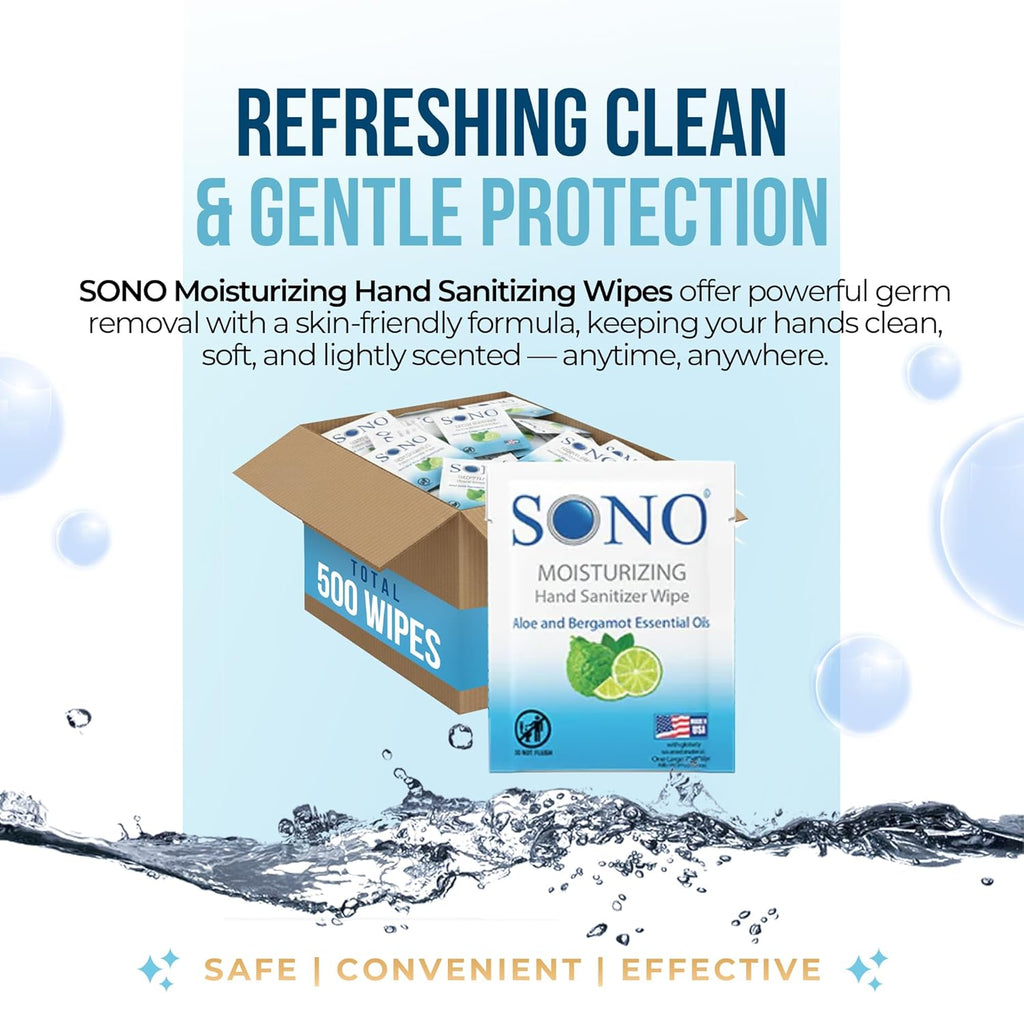 Bergamot & Aloe Moisturizing Hand Sanitizer Wipes - TSA-Approved Travel Size Individual Packs for On-the-Go Hygiene &