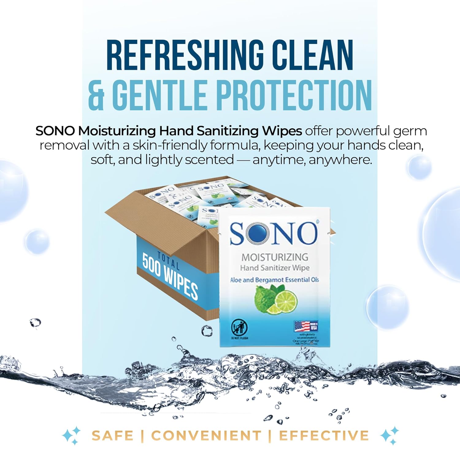 Bergamot & Aloe Moisturizing Hand Sanitizer Wipes - TSA-Approved Travel Size Individual Packs for On-the-Go Hygiene &