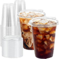 100 Pack 16 oz Clear Plastic Cups with Sip Lids, Iced Coffee Cups