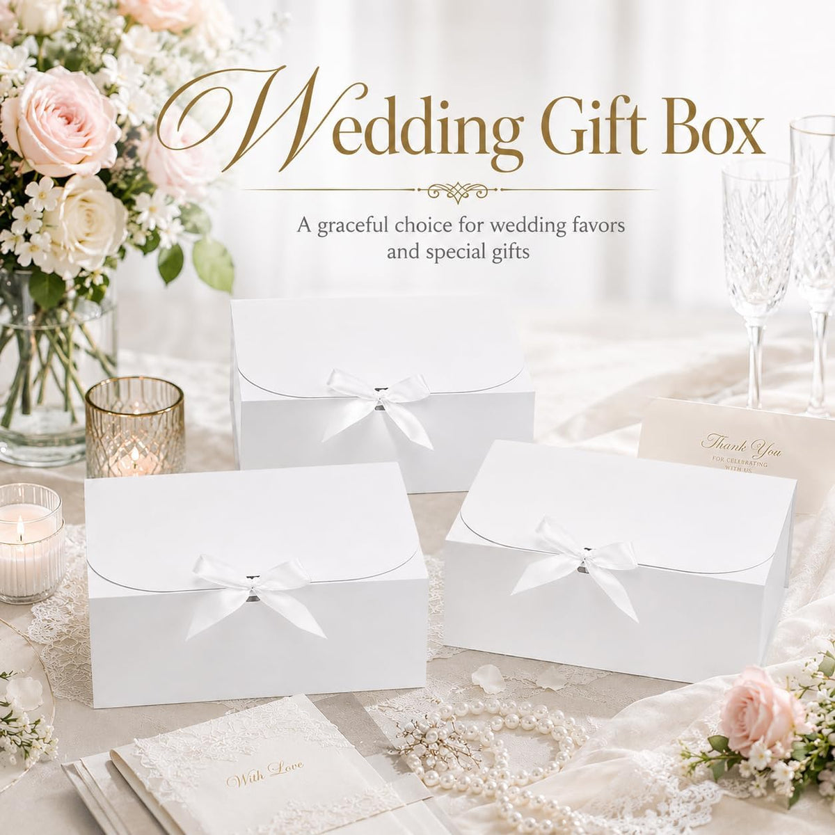 White Gift Boxes with Lids, Bridesmaid Proposal Box 12Pack