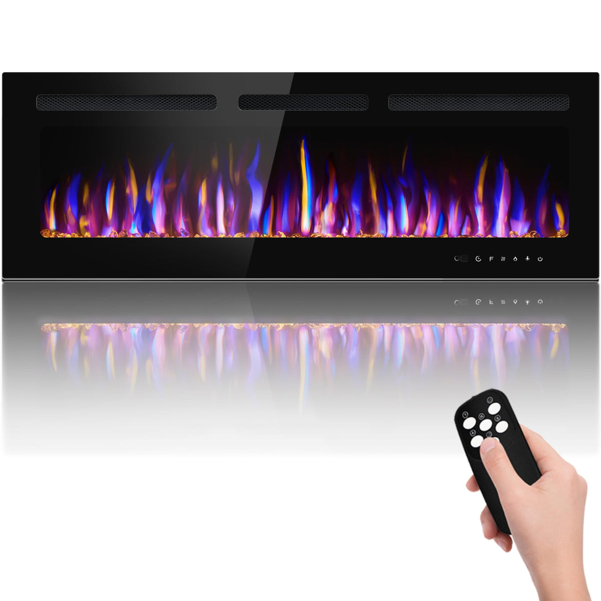 50" Electric Fireplace Wall Mounted and Recessed 750/1500w W/Remote Control