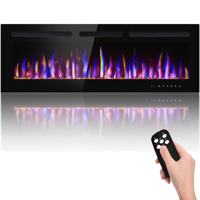 50" Electric Fireplace Wall Mounted and Recessed 750/1500w W/Remote Control