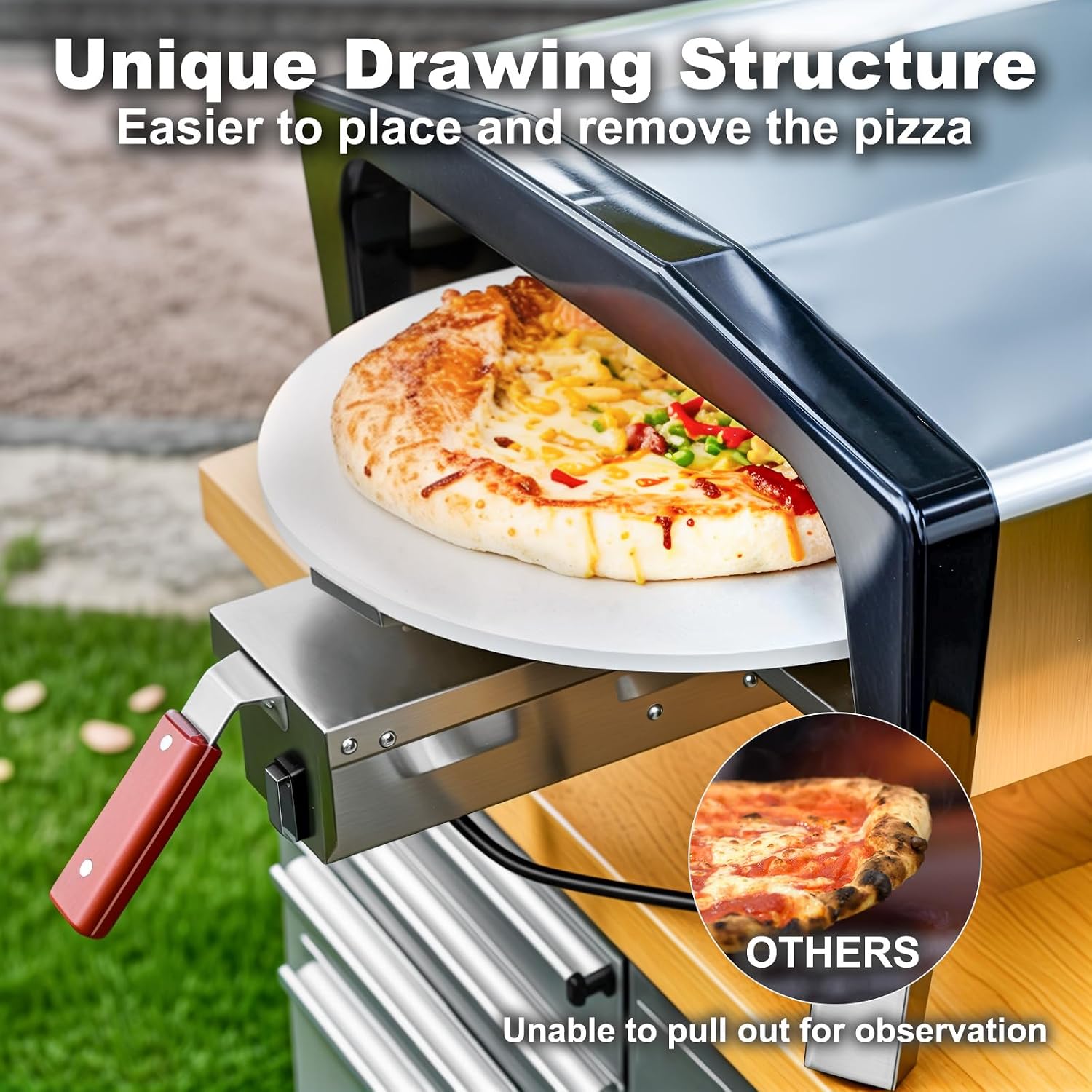 20 Inch Portable Propane Stainless Steel Outdoor Pizza Oven with Pull Out Handle and 360° Automatic Rotating Pizza Stone