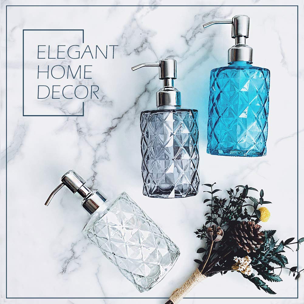 12Oz Diamond Grey Glass Soap Dispenser with 304 Rust Proof Soap Pump