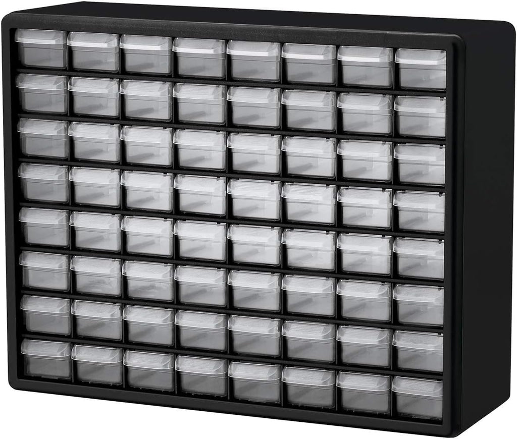 64-Drawer Plastic Storage Cabinet, 20" W x 6" D x 16" H, Black