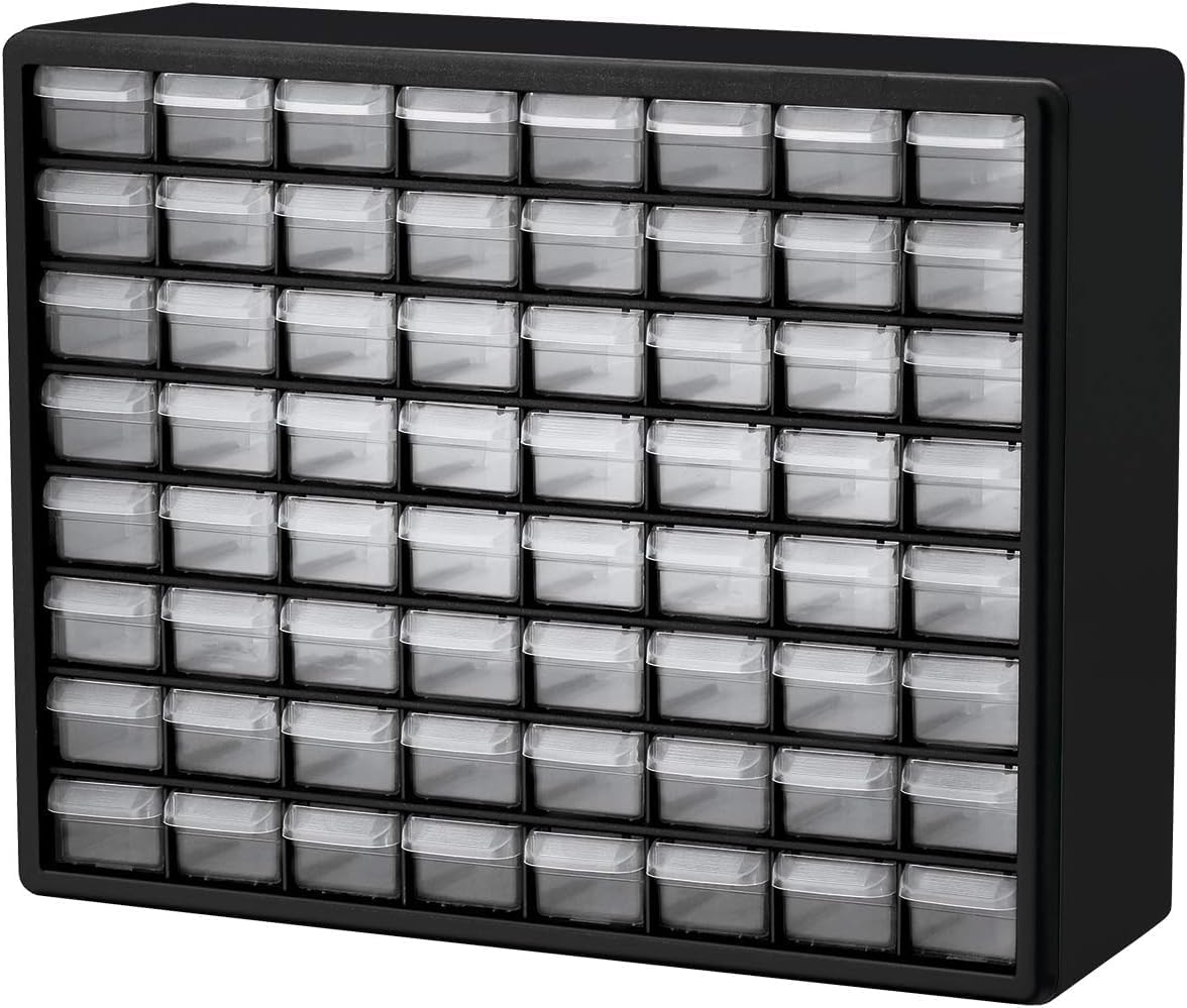 64-Drawer Plastic Storage Cabinet, 20" W x 6" D x 16" H, Black