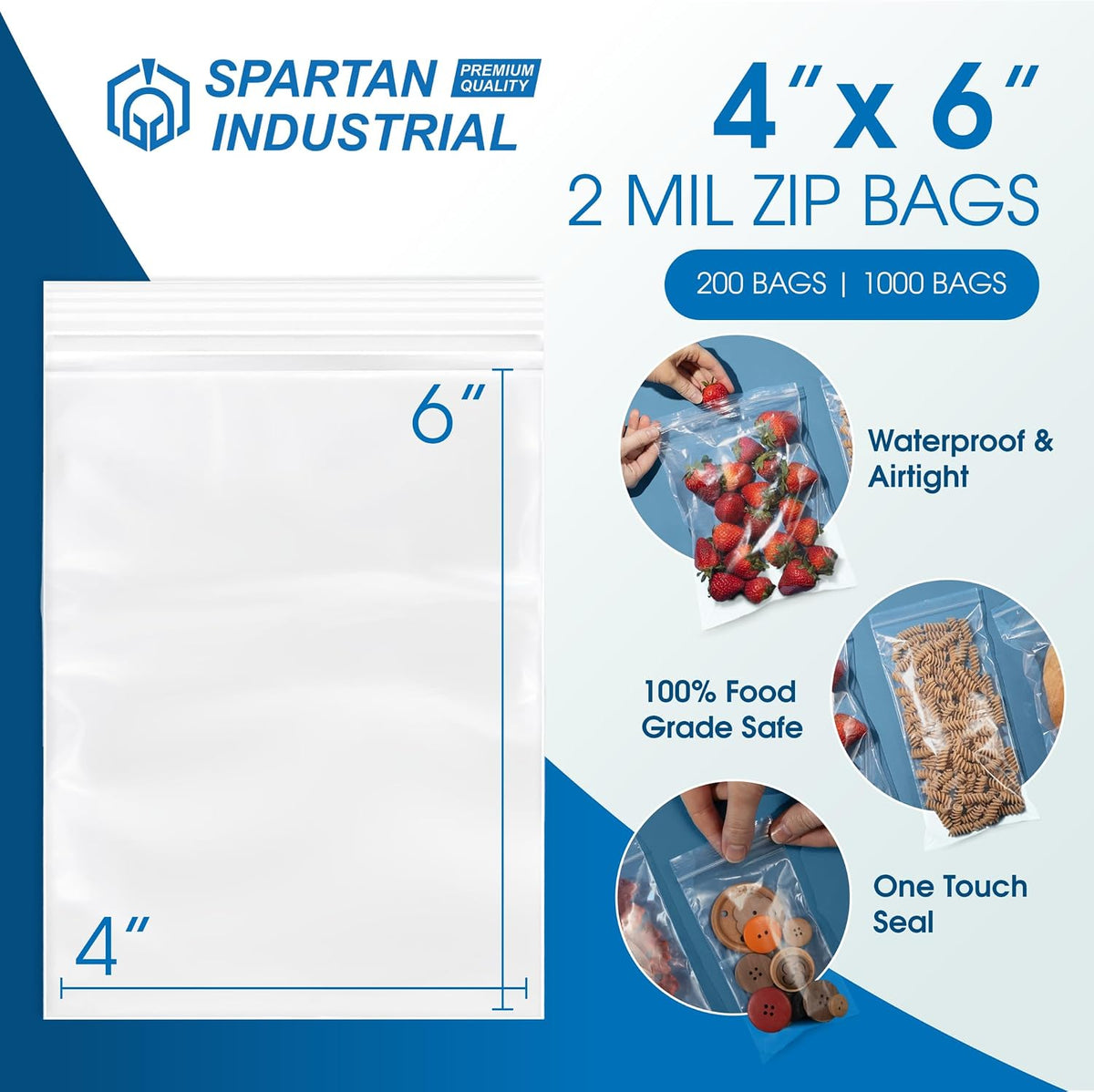 4” X 6” (1000 Count) 2 Mil Clear Reclosable Zip Plastic Poly Bags