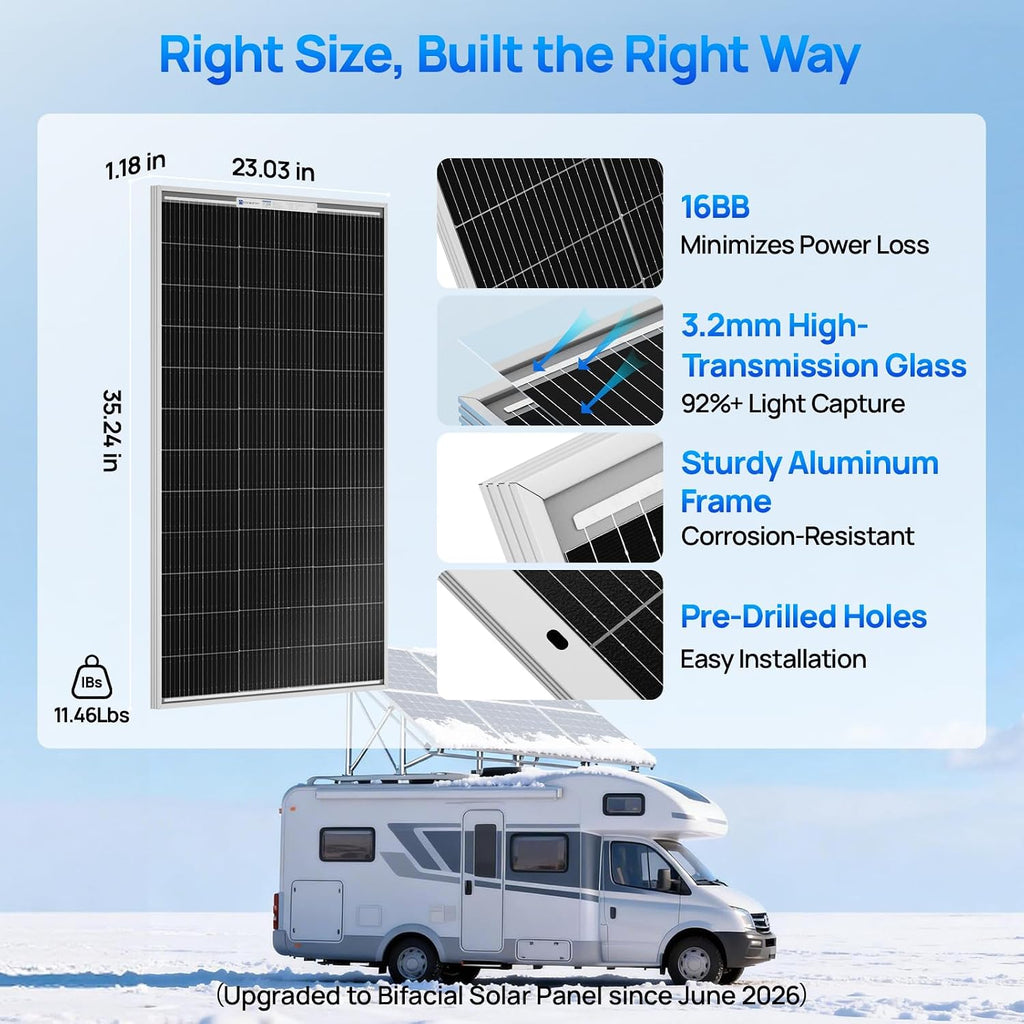 100 Watt Solar Panel 18 Volt Monocrystalline Solar Panel High Efficiency Module RV Marine Boat Caravan Off Grid | 25%