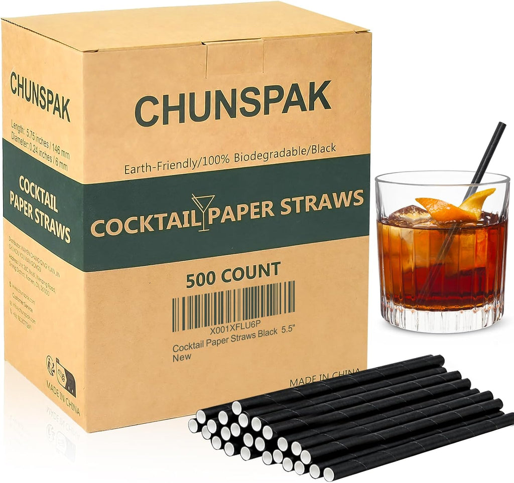 Short Paper Straws Bulk 5.5 inch 500 ct Biodegradable Black Straws