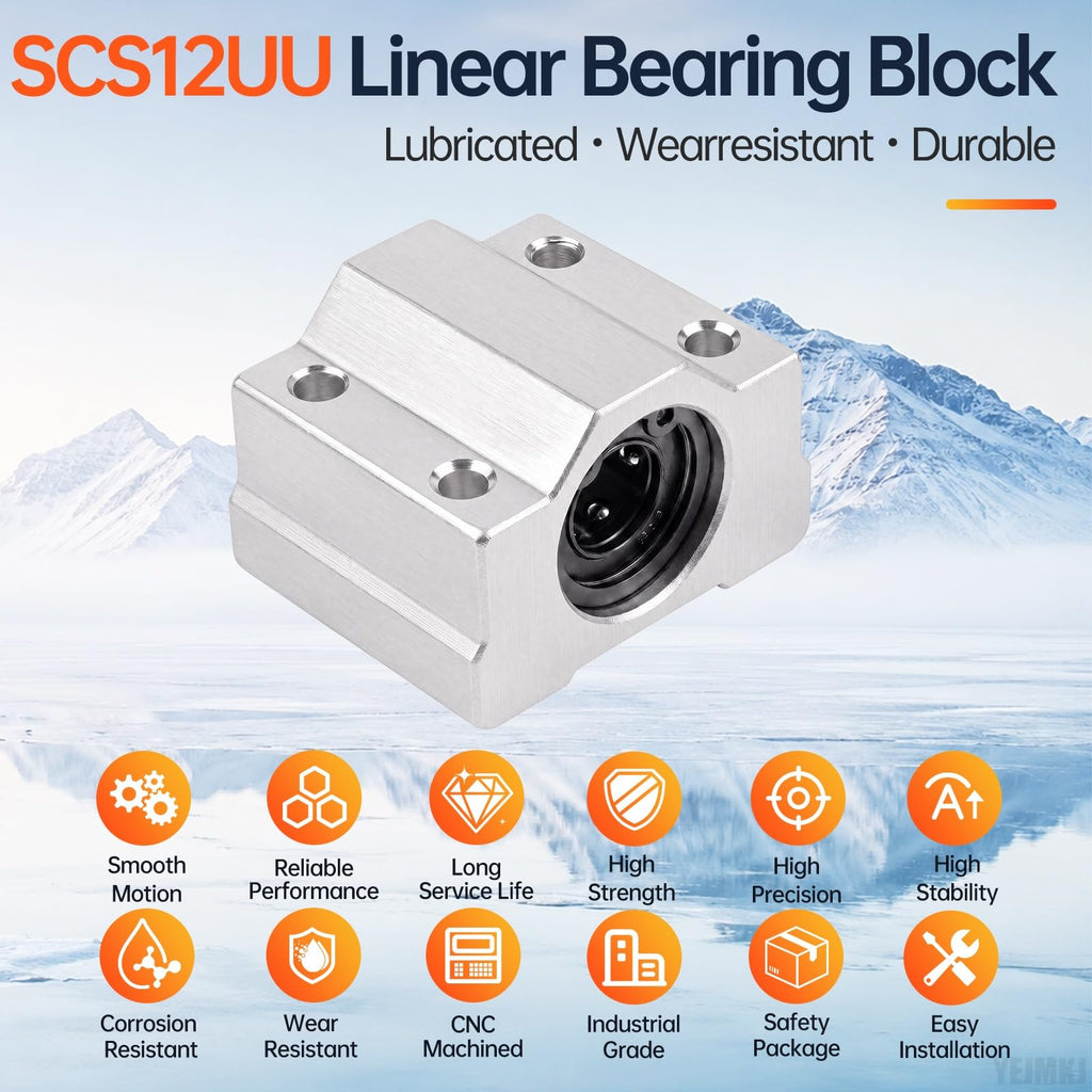 YEJMKJ 4PCS SCS12UU Linear Bearing Block Linear Ball Bearing Pillow Block