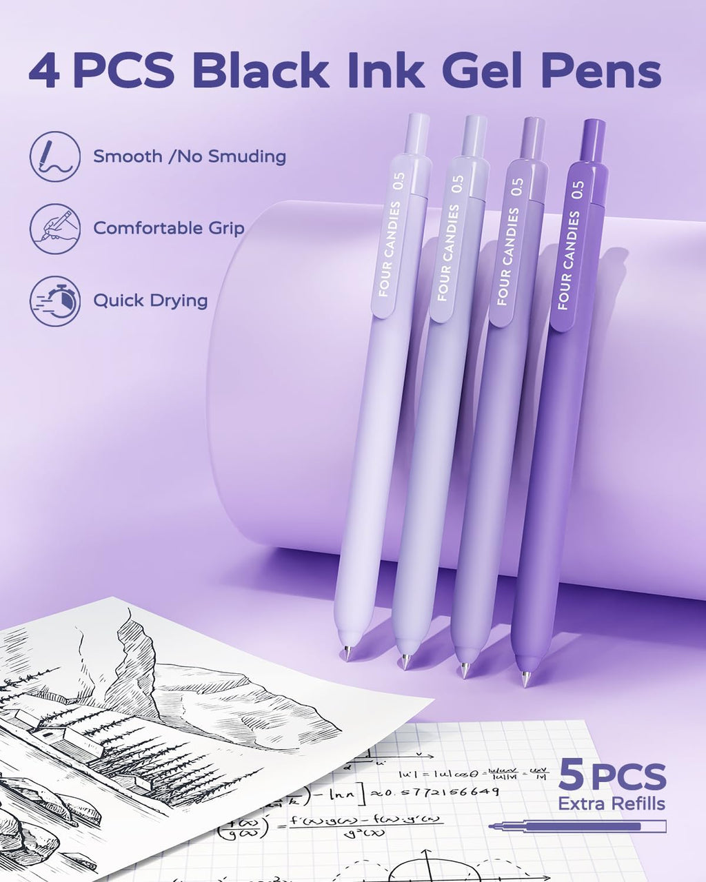 Aesthetic Purple School Supplies Kit with Case for Girls | Back to School Stationery Set with Pens, Highlighters