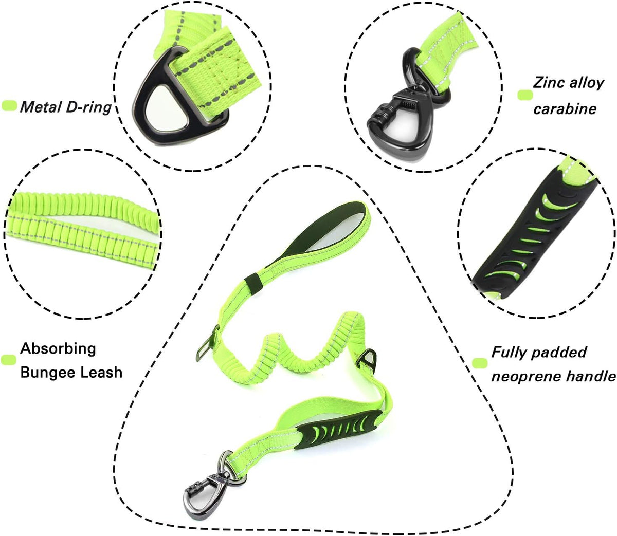 Heavy Duty Bungee Dog Leash with Locking Carabiner for Large Dogs