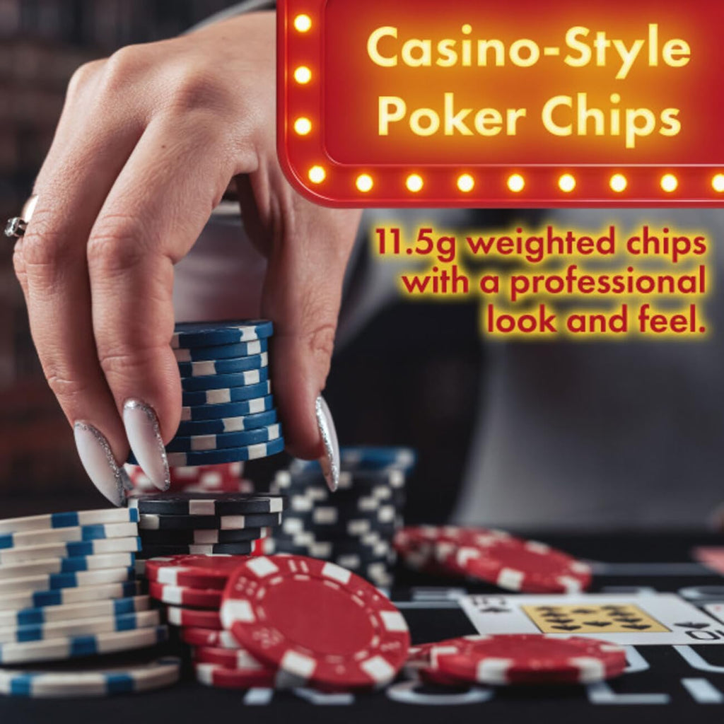 Poker Chip Set - 11.5g Poker Set with Cards, Buttons, Carrying Case, and 500 Poker Chips for Texas Hold'em and