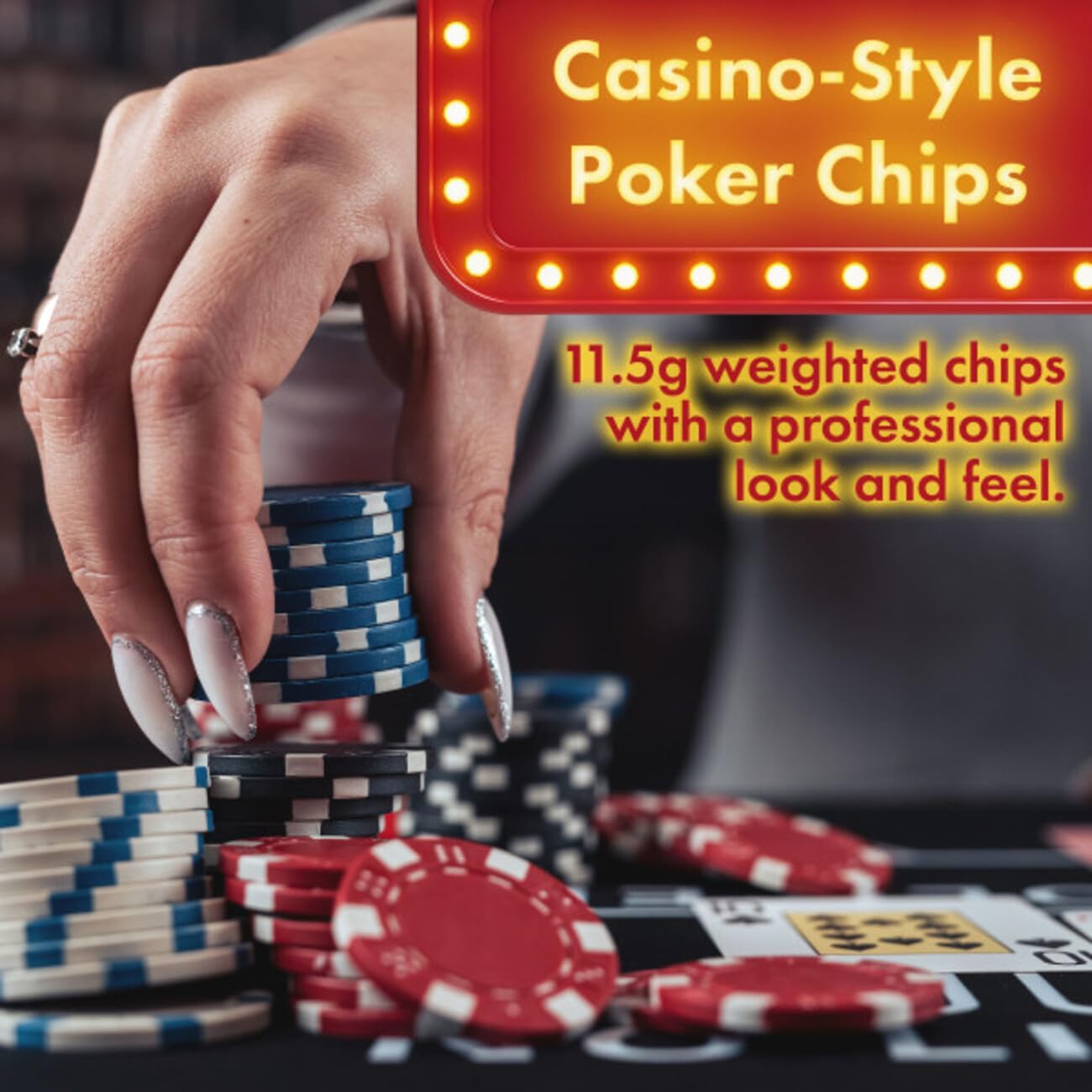 Poker Chip Set - 11.5g Poker Set with Cards, Buttons, Carrying Case, and 500 Poker Chips for Texas Hold'em and