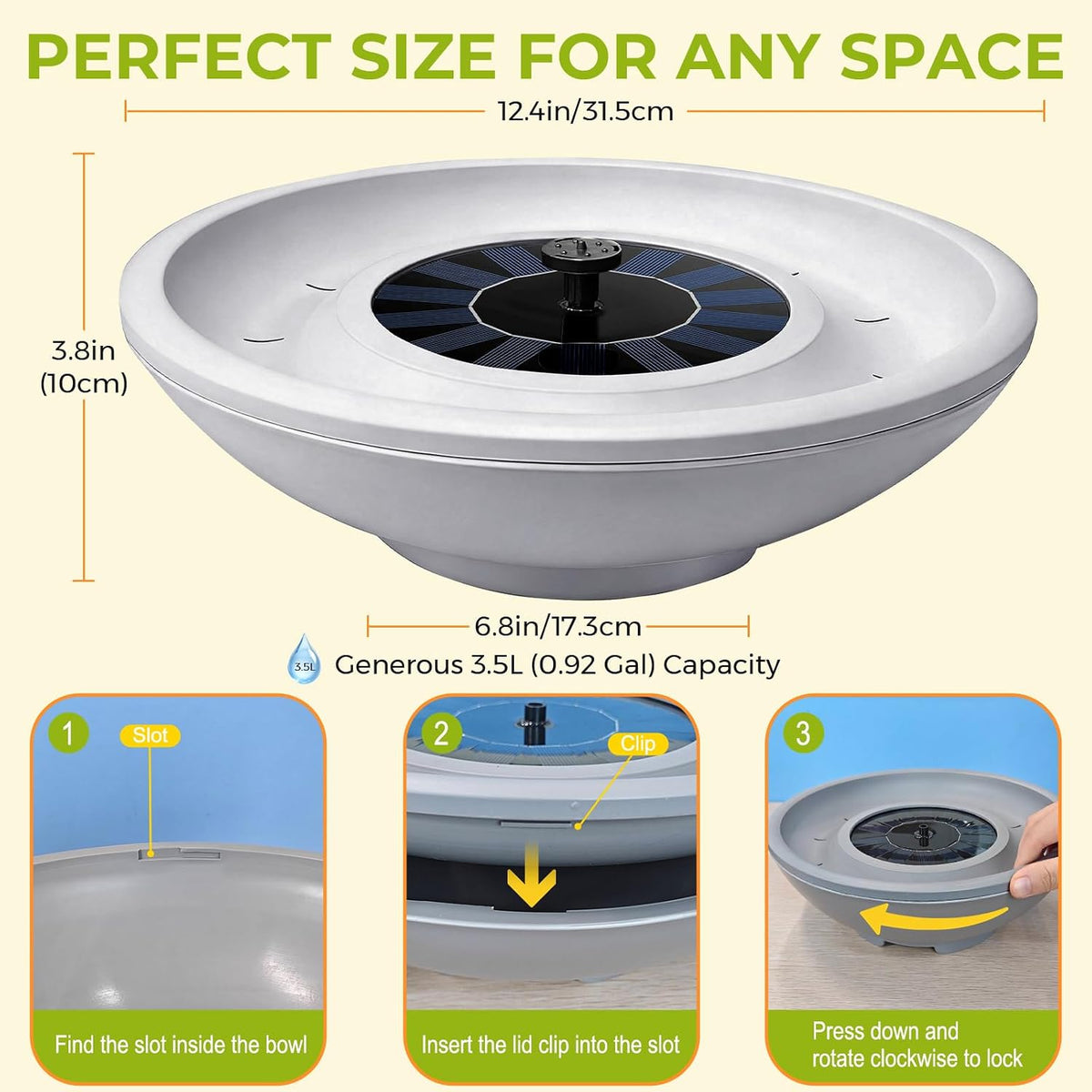 Solar Bird Bath Fountain, 12.5" Gray Bowl with 6 Nozzles for Outdoors