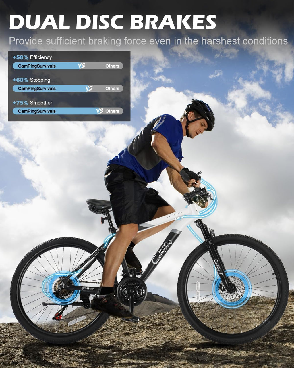26/27.5" Mountain Bike 21 Speed Men's Mountain Bike with Lightweight Aluminum Frame, Powerful Dual Disc Brake