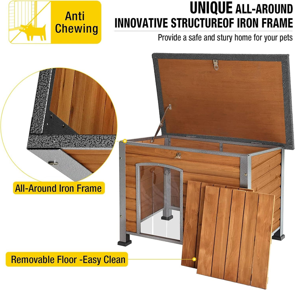 Dog House Outdoor & Indoor Wooden Dog Kennel for Winter with Raised Feet Weatherproof for Small & Medium & Large