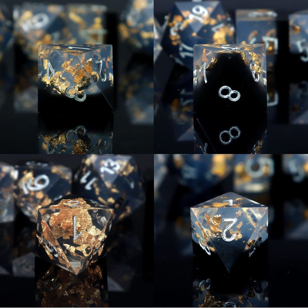 Sharp Edge RPG Dice Set, Gold Flakes Resin Polyhedral RPG Dice