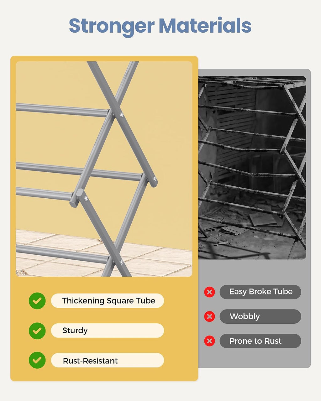 Oversize 3-Tier Clothes Drying Rack, No Install, Grey | Expandable Design, Non-slip feet, Tool-free Setup, Rust
