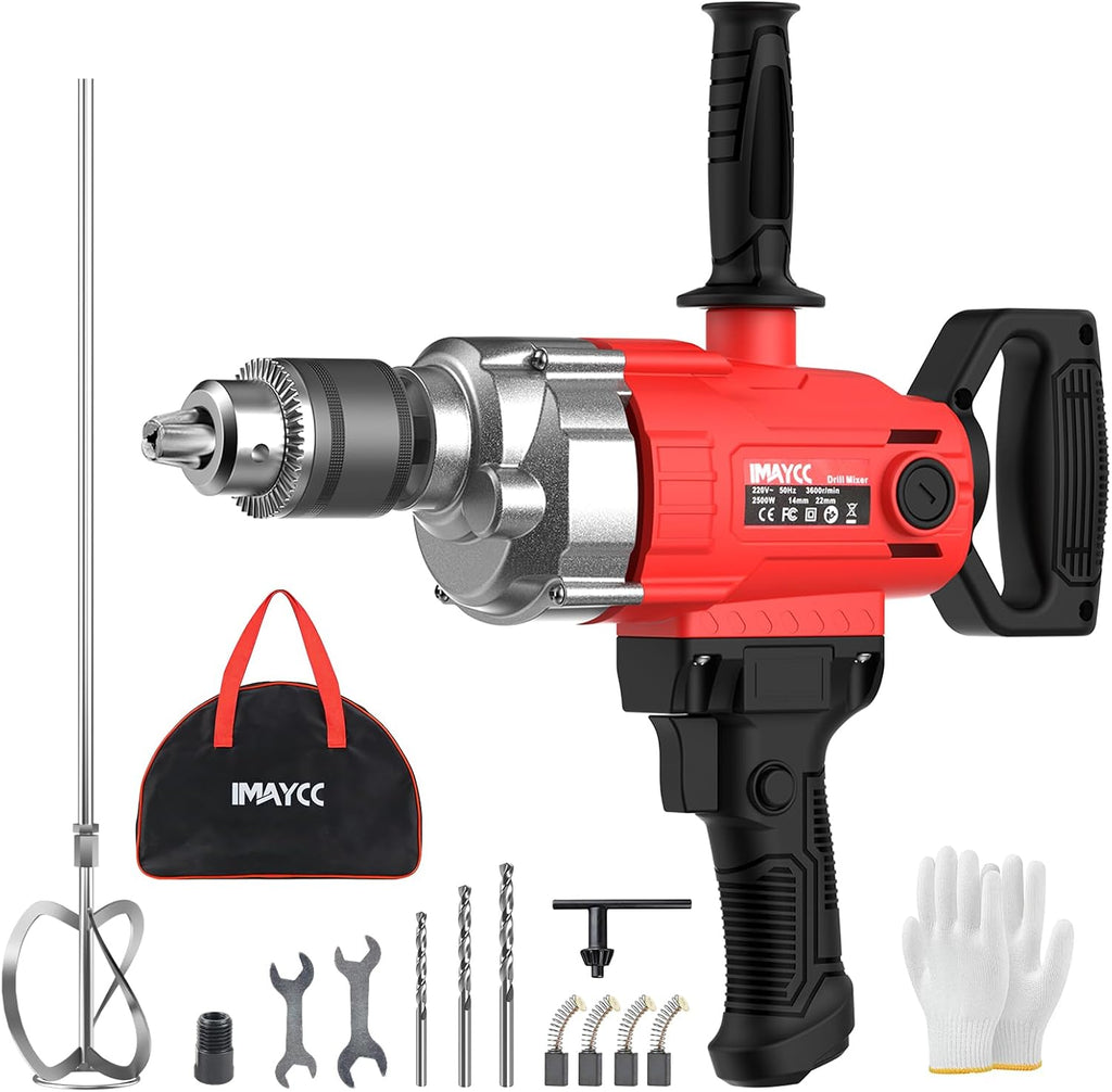 Concrete Mixer 2500W 15A, Cement Mixer With Variable Speed Control, 5/8" Heavy Duty Drill Set, Drill Mixer for