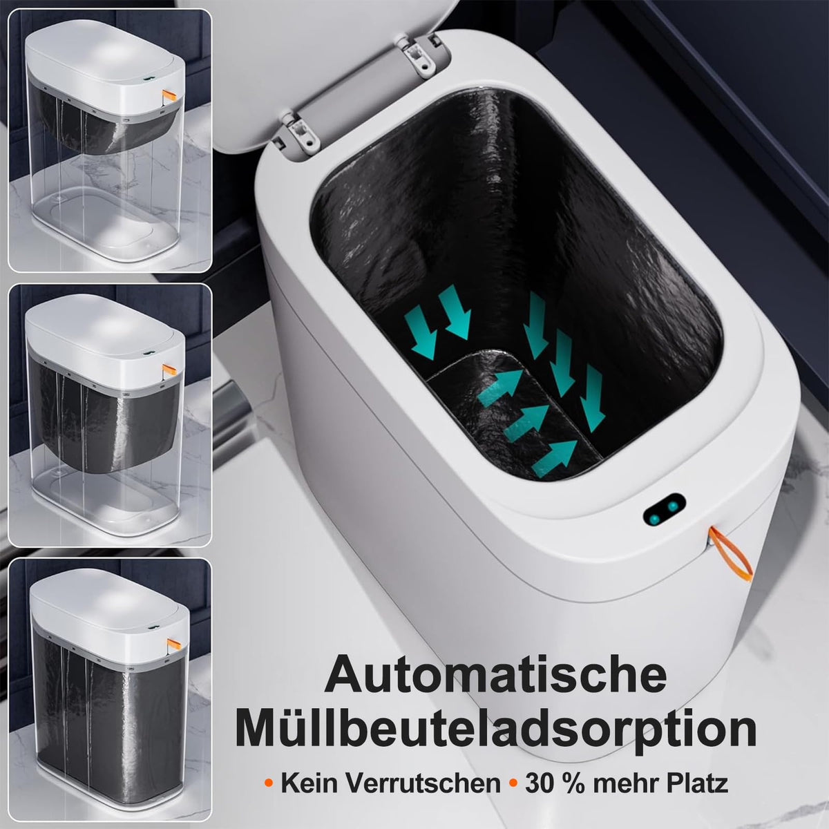 Bathroom Trash Can with Lid, 3 Gallon, Automatic,Rechargeable, White