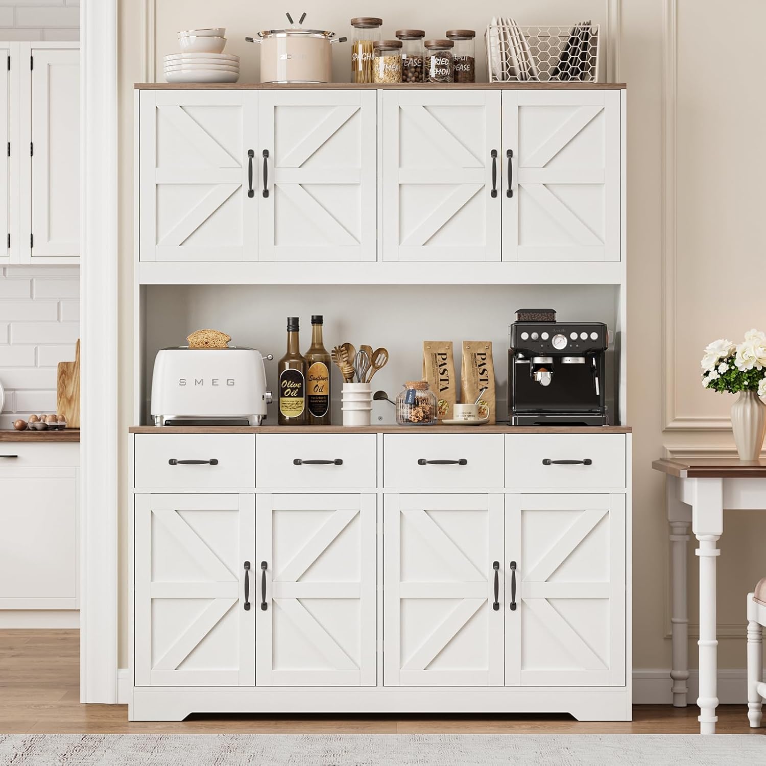 71'' Tall Pantry Cabinet with Charging Station, Large Modern Pantry Storage Cabinet with Adjustable Shelves, 4