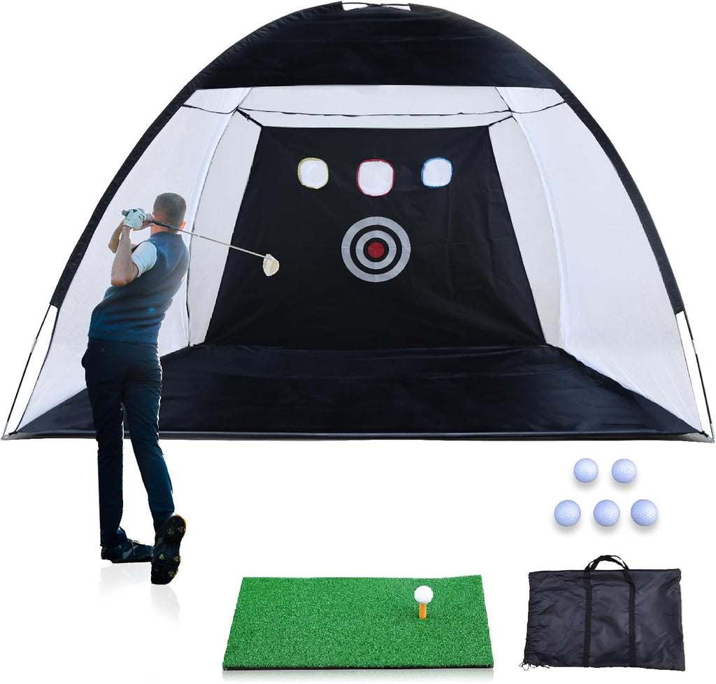 10x7ft Golf Practice Net and Mat, Golf Hitting Nets Golf Driving Net with Target/Mat/Balls/Tee/Bag for Backyard Home
