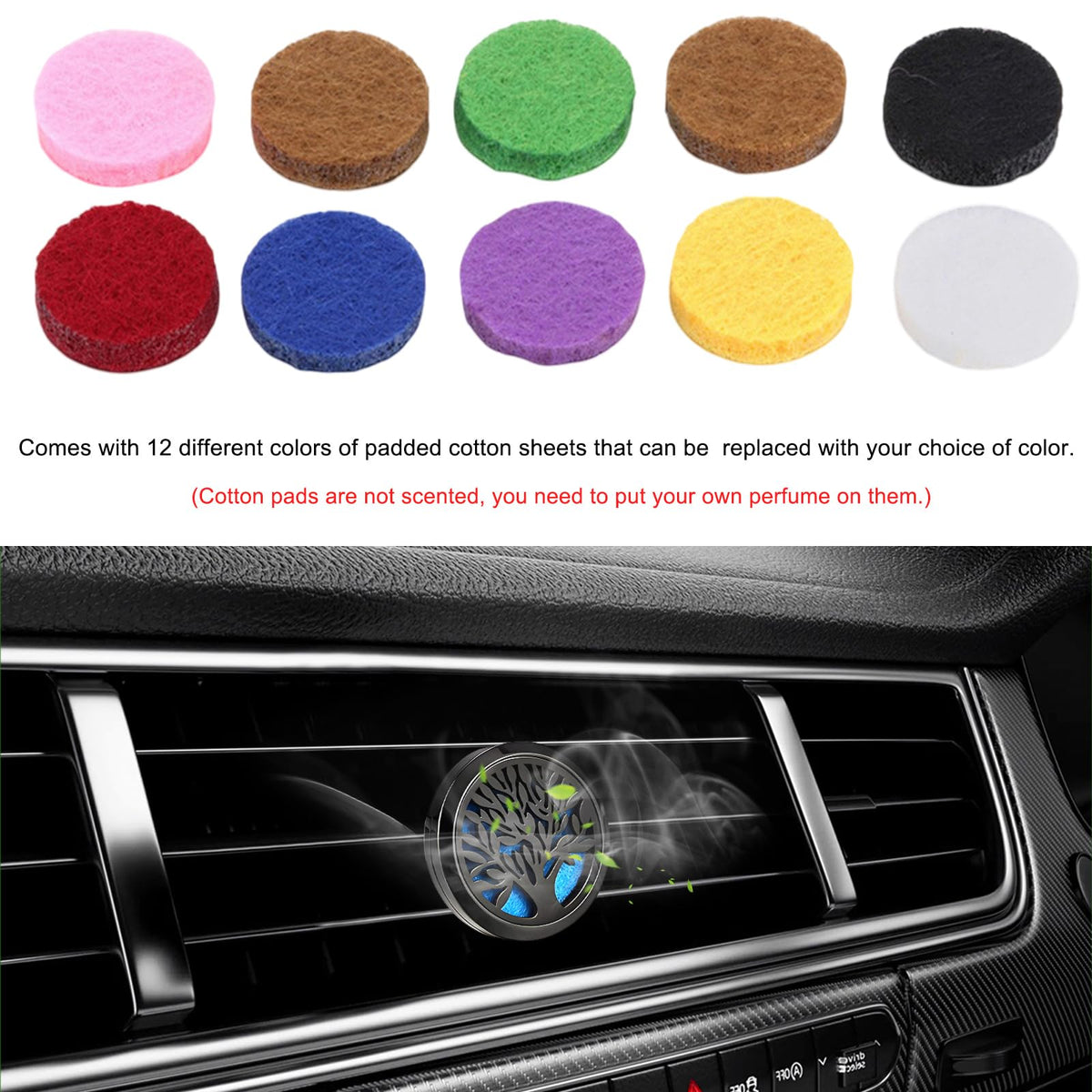 2PCS 30mm Car Diffuser Vent Clips, Tree of Life Aromatherapy Essential Oil Diffuser Locket with 12 Felt Pads