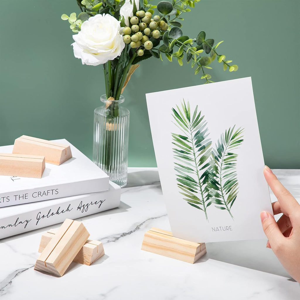 12 Pcs Wood Place Card Holders 3 x 1.57'' Trapezoidal Wooden Table Number Holder Sign Support Stand for Name Card for