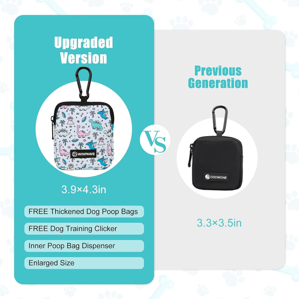 Dog Treat Pouch with Training Clicker,Waterproof Nylon Fabric Poop Bag Holders for Leashes,Hands Free Small Dog