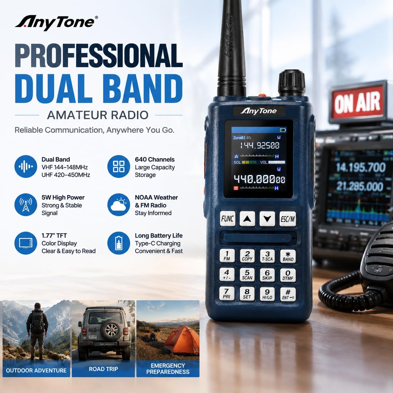 AnyTone UVA1 Dual Band Amateur Radio Handheld Transceiver Ham Radio,Air Band Receive, NOAA Weather, VOX, DTMF