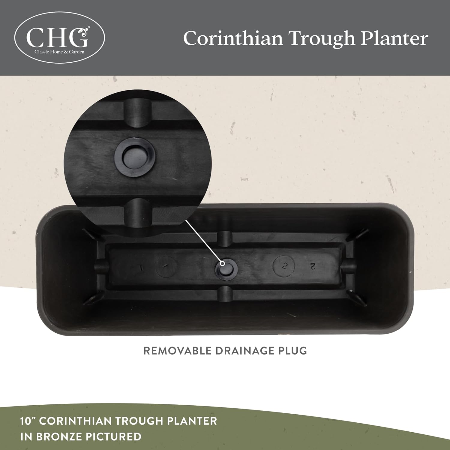 Classic Home and Garden by Growscape Corinthian Rectangular Planter Box w/Drain Plug - Small Succulent Pots - Shallow