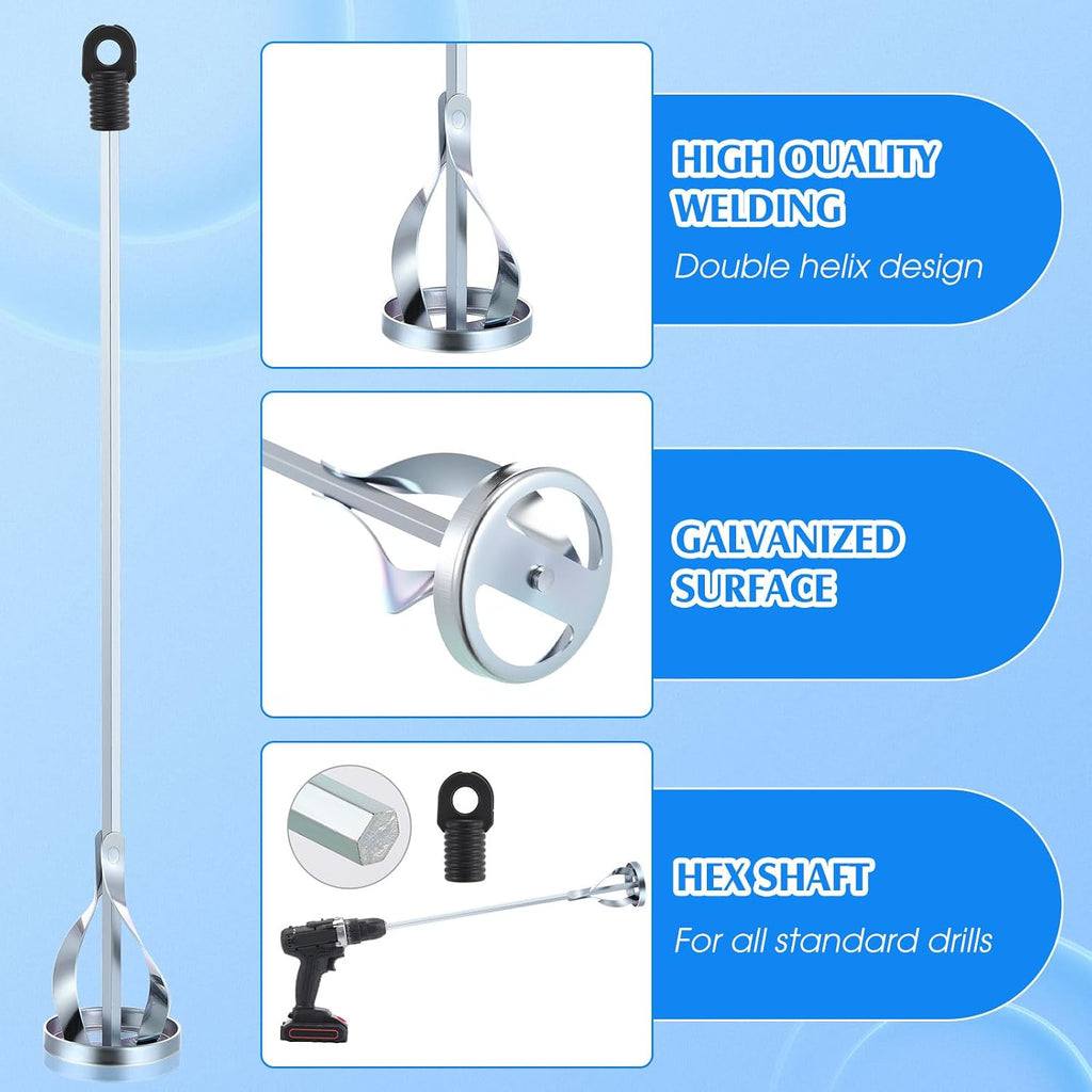3 Pcs Paint Mixer for Drill, 1 to 5 Gallon Bucket, Paint Stirrer, Easy to Clean, 16.9" Mixing Paddles and 2.36"