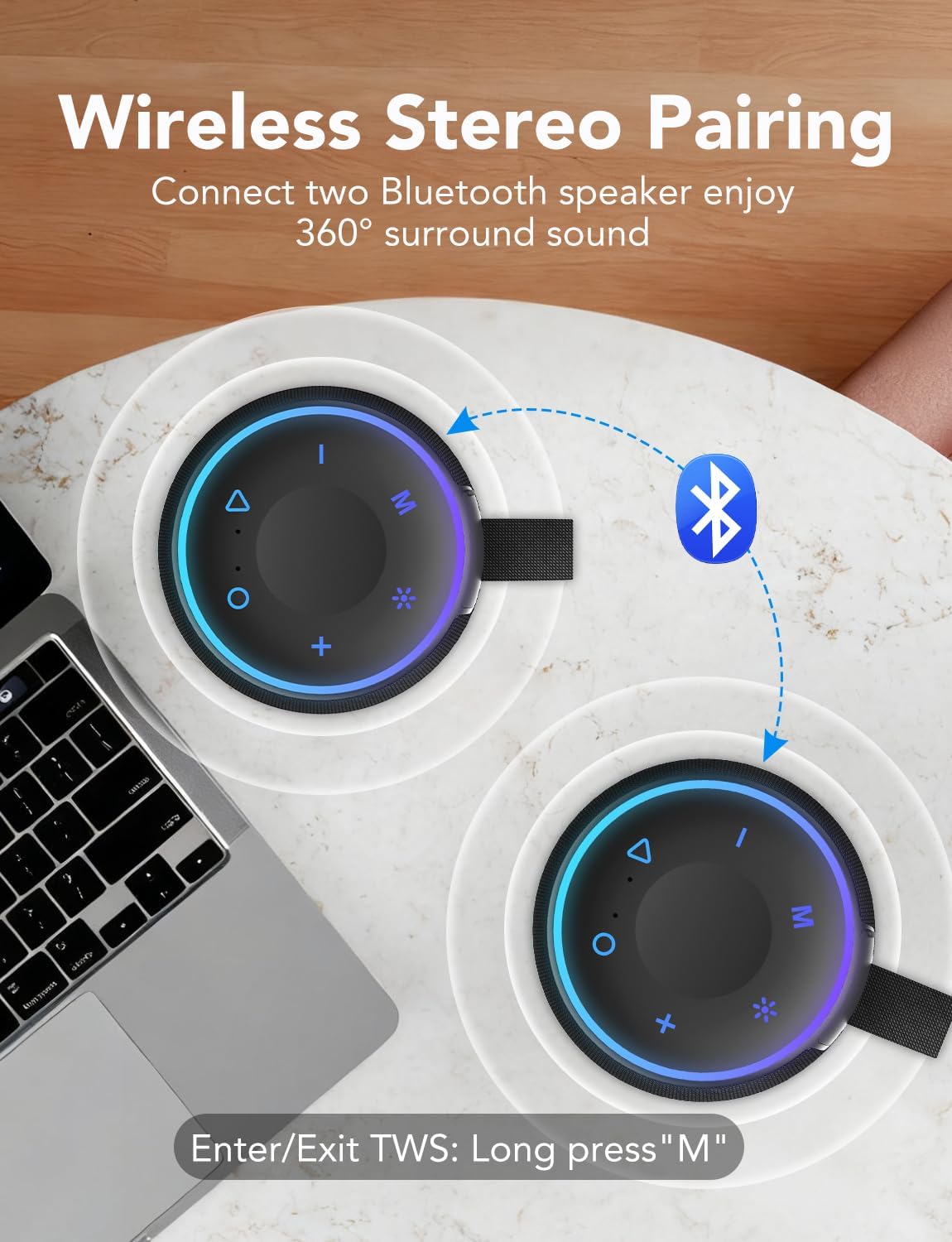 Portable Bluetooth Speaker, Bluetooth 5.4 Speaker, 30W Dual Speaker, 2.0 Channel, Deep Bass, 30H Playtime, Colorful