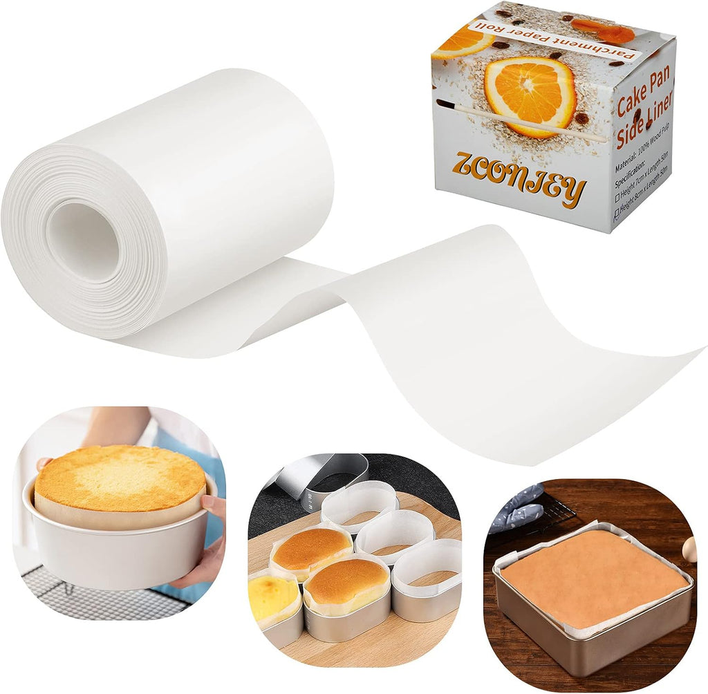 Baking Parchment Paper Side Liners - Baking Strips Roll for Round Cake Pans, Cheesecake Springform Pan, Non Stick Pan