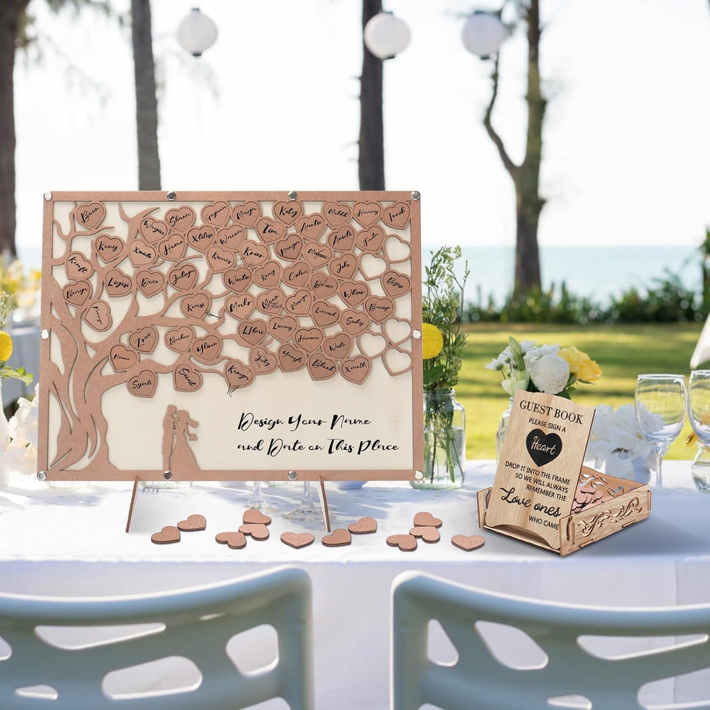 Wedding Guest Book Alternative, Guest Book Wedding Reception with Wooden Hearts Guest Book Signs for Wedding