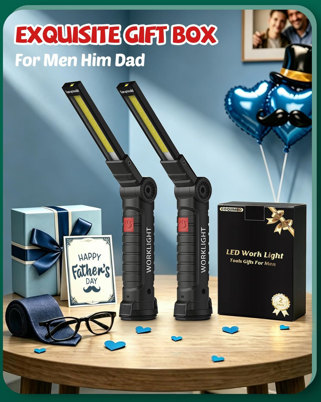 Tool Fathers Day Dad Gifts for Men Him Husband, Rechargeable LED Work Light BBQ Grill with Magnetic Base Hook, 360°