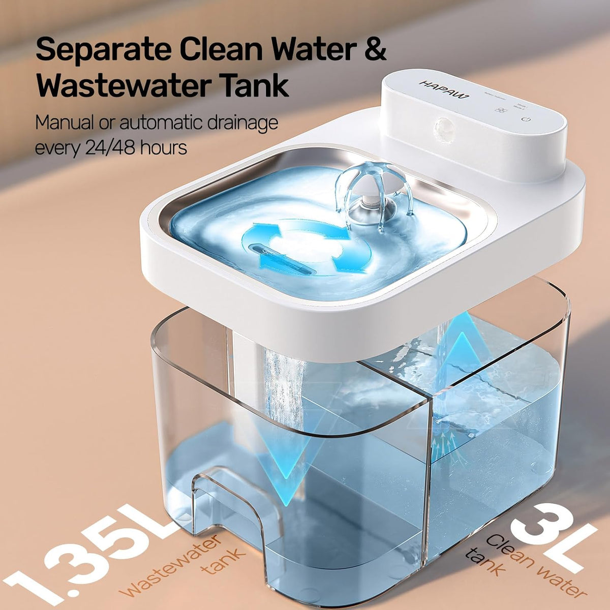 2026 Latest Cat Water Fountain, No Filter Cotton, App Monitoring Wastewater Separation Wireless Pet Fountain, 5000mAh
