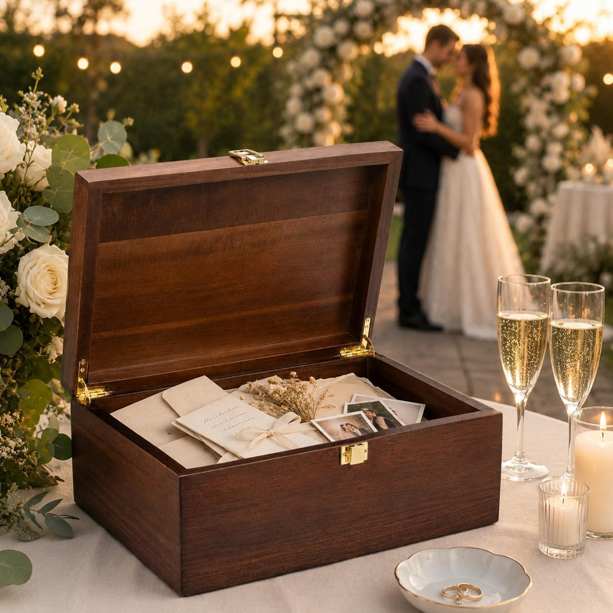 Larger Wooden Memory Wedding Keepsake Boxes With Hinged Lids - Decorative Storage Box With a Hinge Lids For Letter