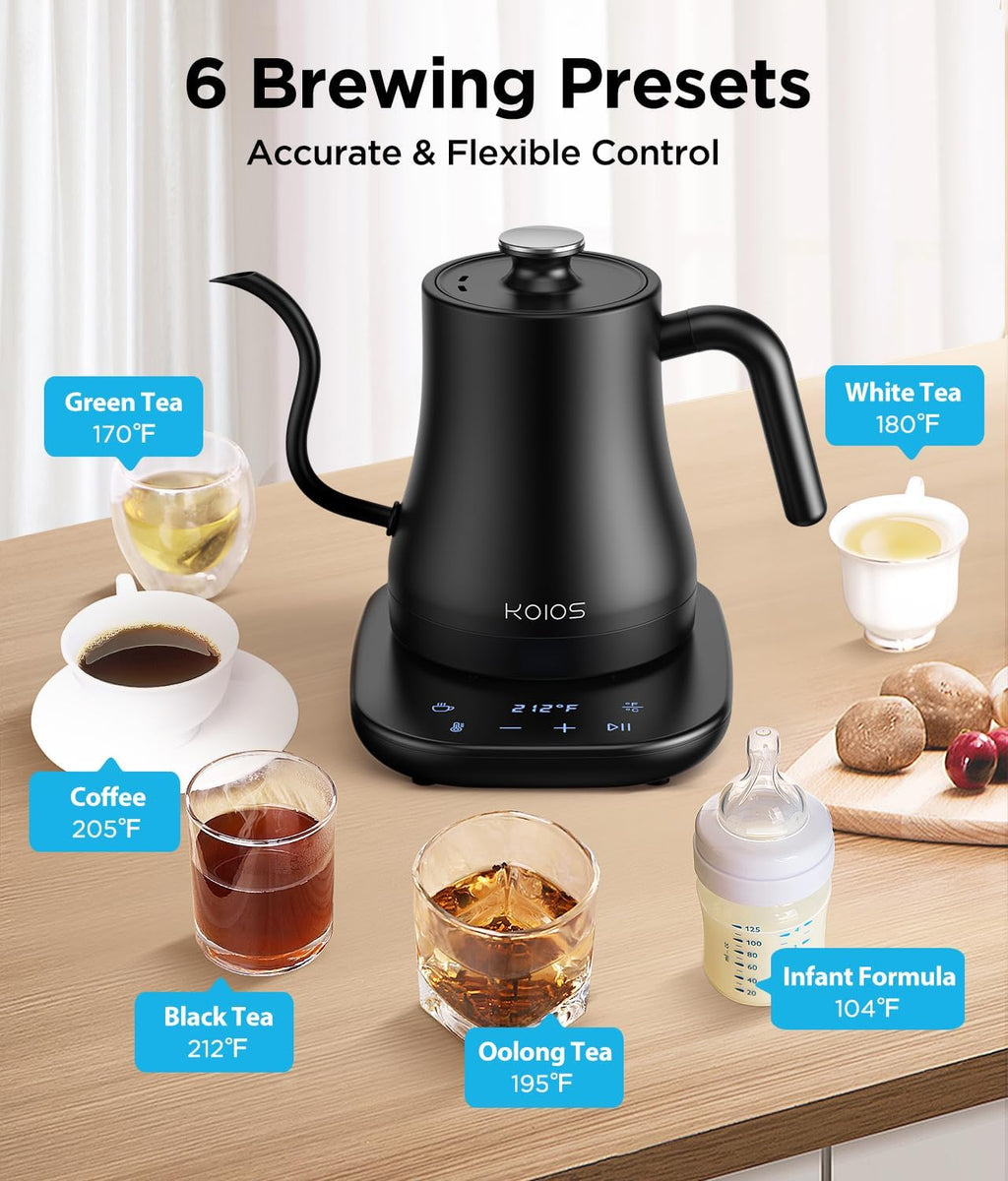 Gooseneck Electric Kettle, ±1℉ Temp Control, Mute Mode, 4H Keep Warm | 0.8L Pour Over Kettle, 1200W Fast Heating