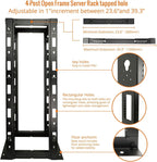 Tecmojo 38U 4-Post Open Frame Server Rack, Adjustable Depth 23.6 inch-39.3 inch – 19" Network, Server, AV, Data & IT Equipment, Telecom & Patch Panel Mount, 3450 lbs Capacity, Black,Tapped Holes