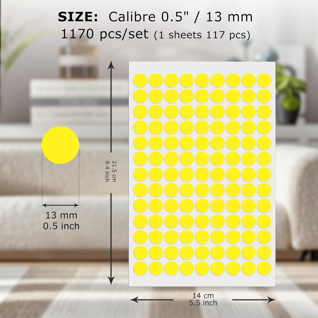 Yellow Round Stickers 1/2 Inch Removable Vinyl Dot Labels 1170 PCS