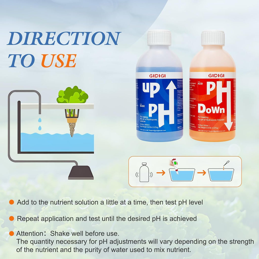 Hydroponics pH Up Down Solution pH Control Kit pH Adjuster | Aquaponic, Balance Nutrient Solution, Include pH Test