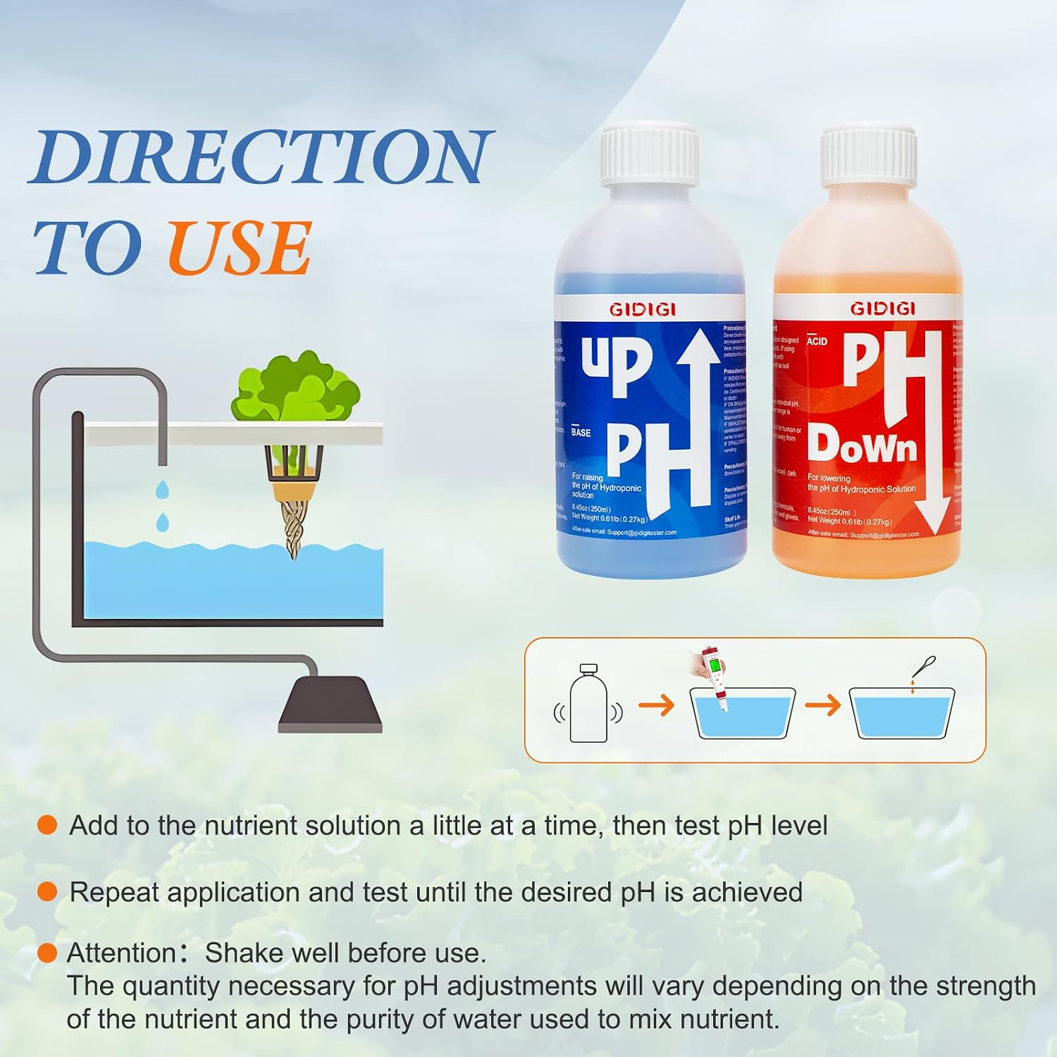 Hydroponics pH Up Down Solution pH Control Kit pH Adjuster | Aquaponic, Balance Nutrient Solution, Include pH Test