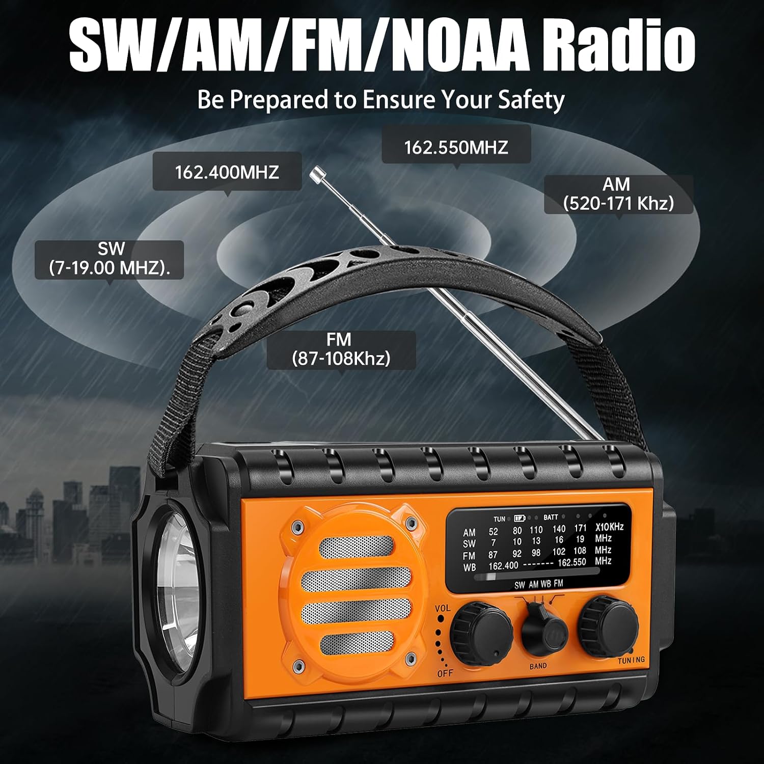 Solar Hand Crank Emergency Radio, 20000mAh AM FM NOAA Weather Radio | Clear radio reception, built‑in LED flashlight