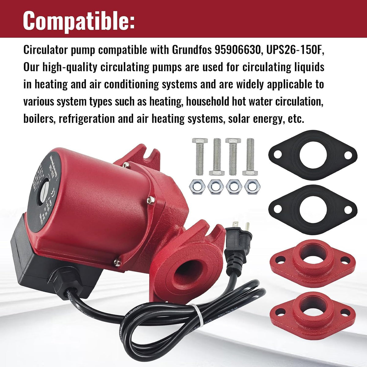 Cast Iron Hot Water Circulator Pump Compatible with Grundfos UPS26-150F