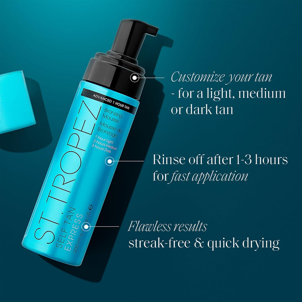 Self Tan Express Mousse, Fast Acting Fake Tan, Develops in 1-3 Hours, Streak-Free Finish, Vegan, Natural & Cruelty