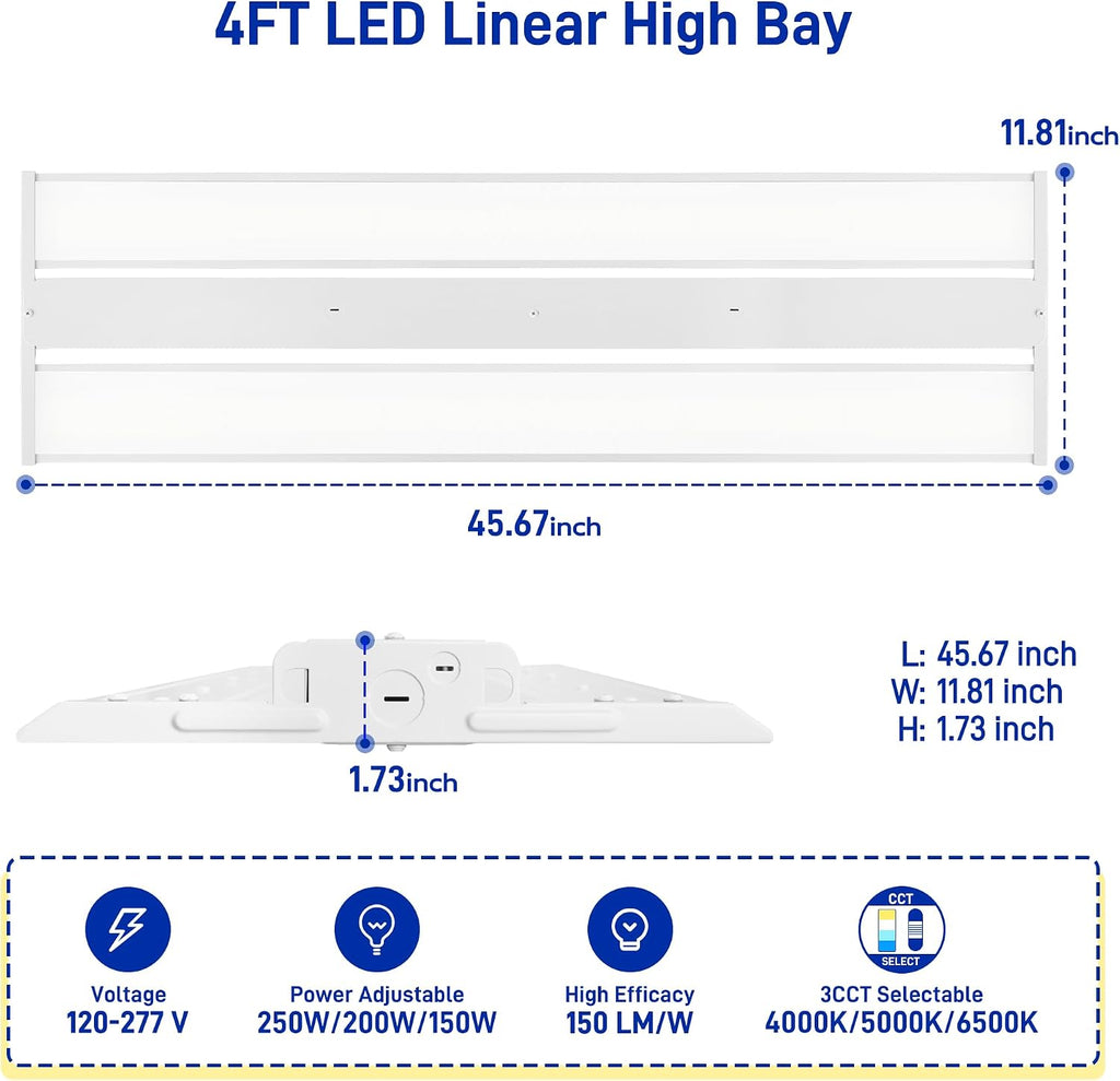 hykolity 4FT LED Linear High Bay Light, 3CCT 4000K/5000K/6500K, 150LM/W